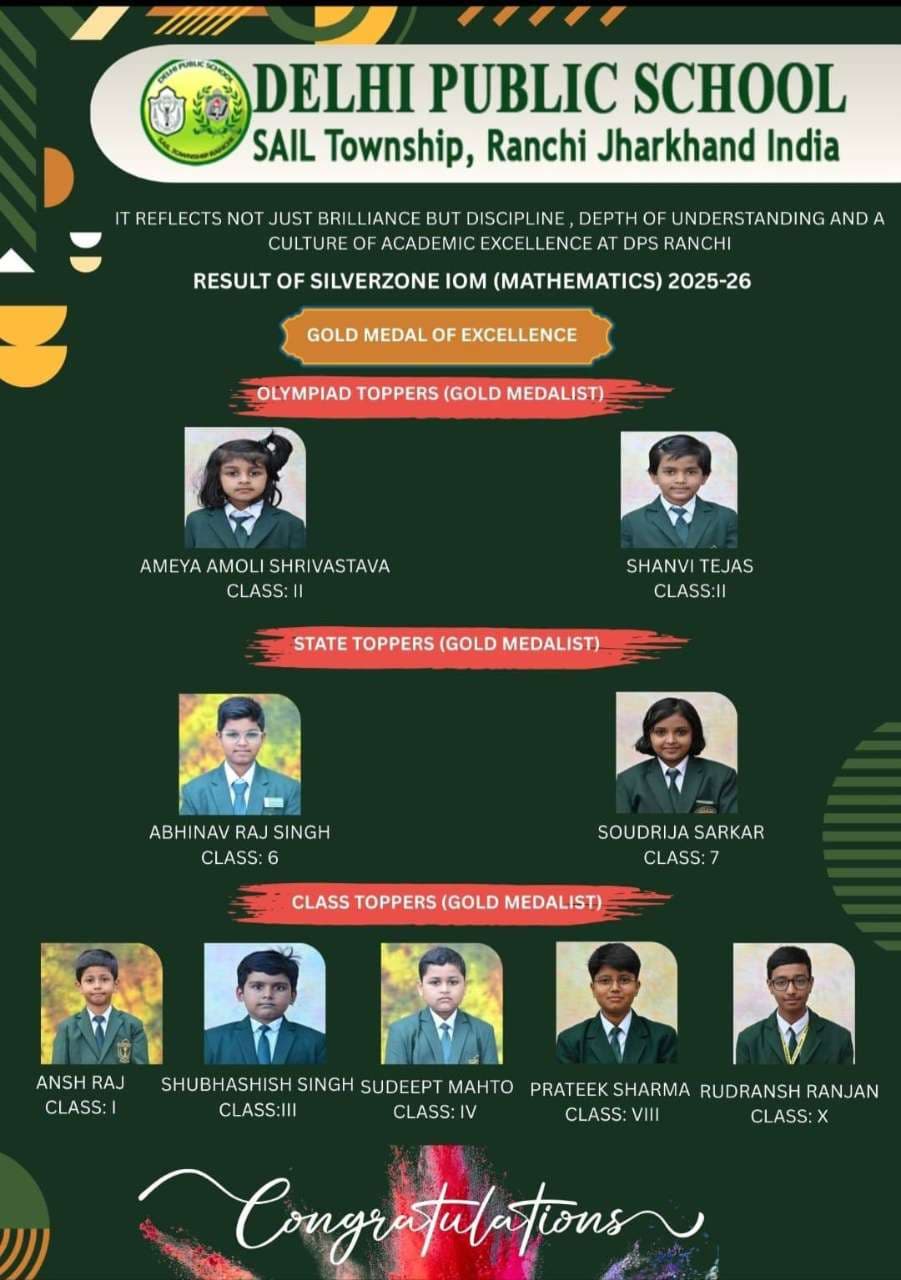 DPS Ranchi Students Excel in SilverZone International Olympiad of Mathematics 2025–26