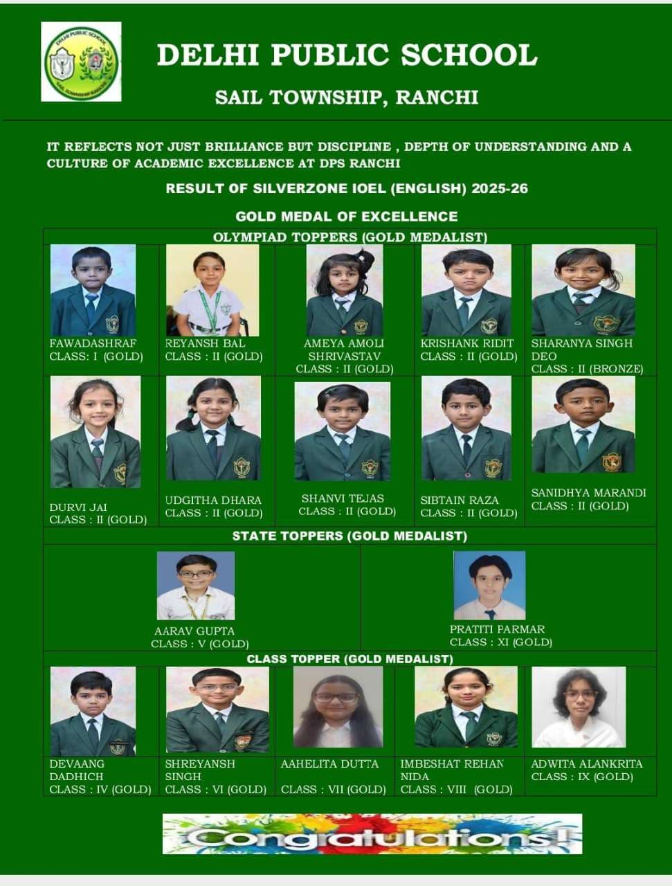 DPS Ranchi Students Excel in SilverZone International Olympiad of English Language 2025–26