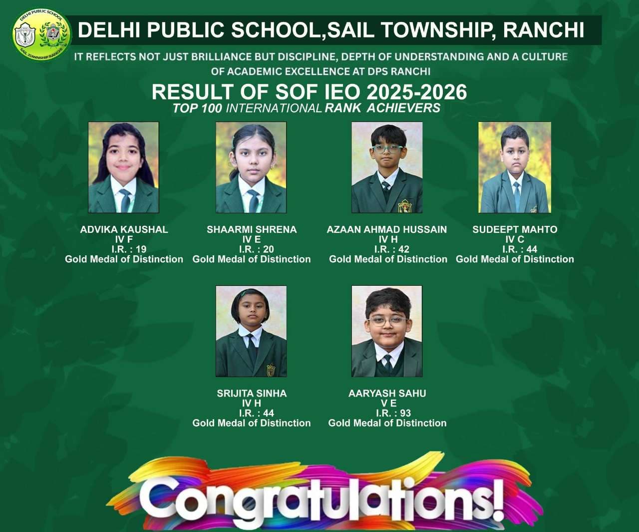 DPS Ranchi Students Excel in International English Olympiad