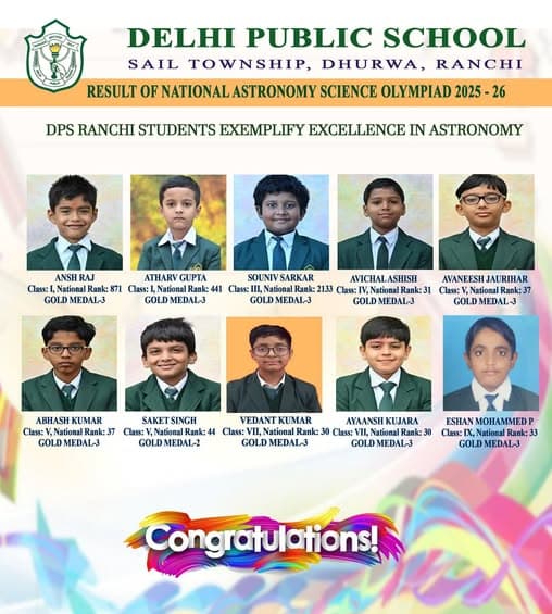 DPS Ranchi Students Excel in National Astronomy Science Olympiad 2025–26