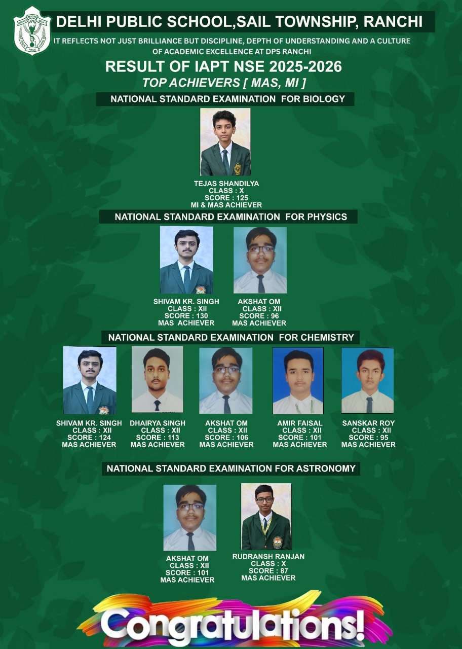 DPS Ranchi Students Excel in IAPT National Standard Examinations