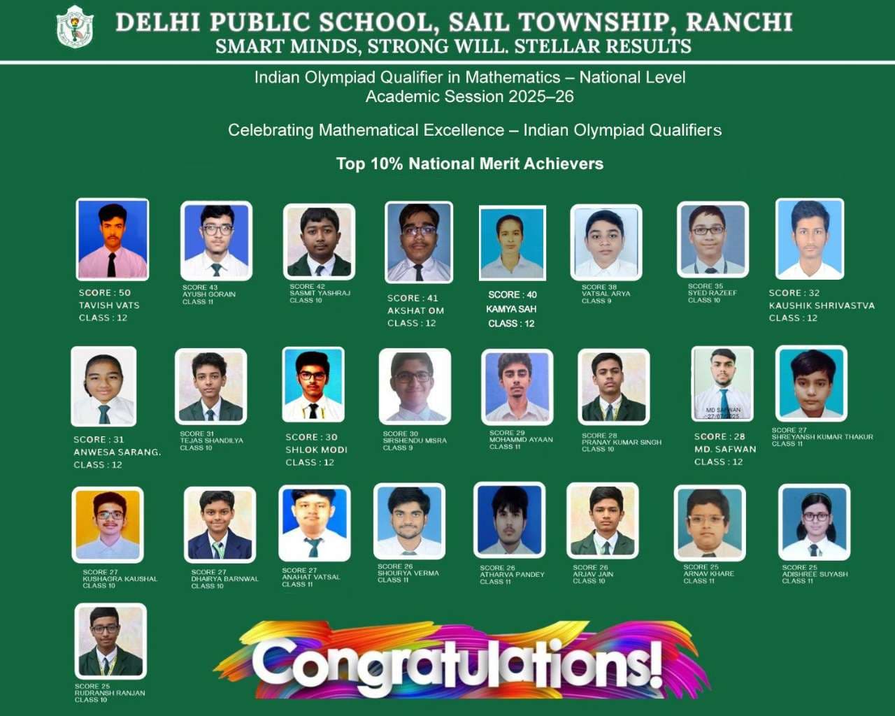 DPS Ranchi Students Excel in IOQM 2025