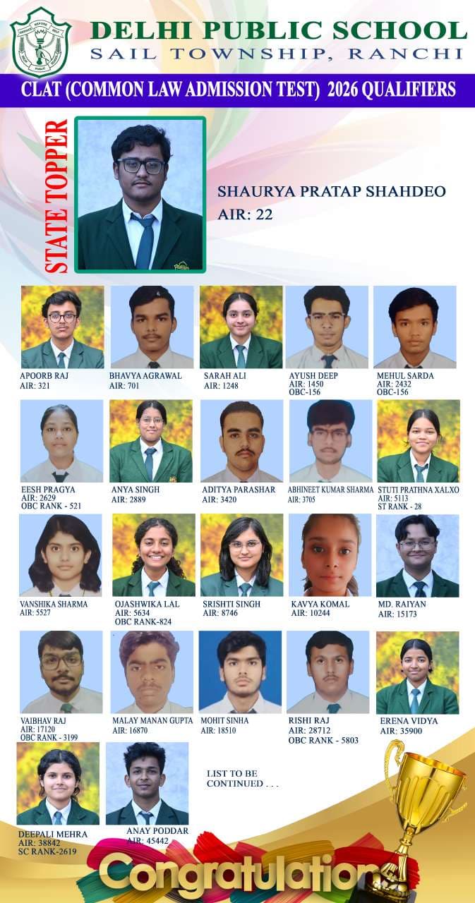 DPS Ranchi Students Excel in CLAT 2026, Shaurya Pratap Shahdeo Secures AIR 22