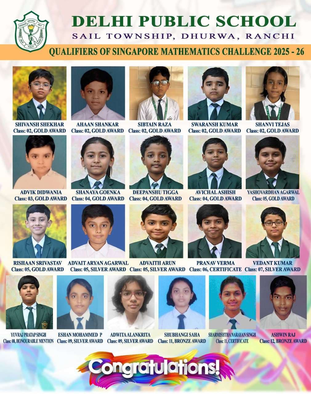 DPS Ranchi Students Shine in Singapore Math Challenge