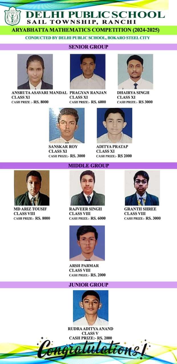 DPS Ranchi Students Shine in Aryabhatta Mathematics Competition 2024–25