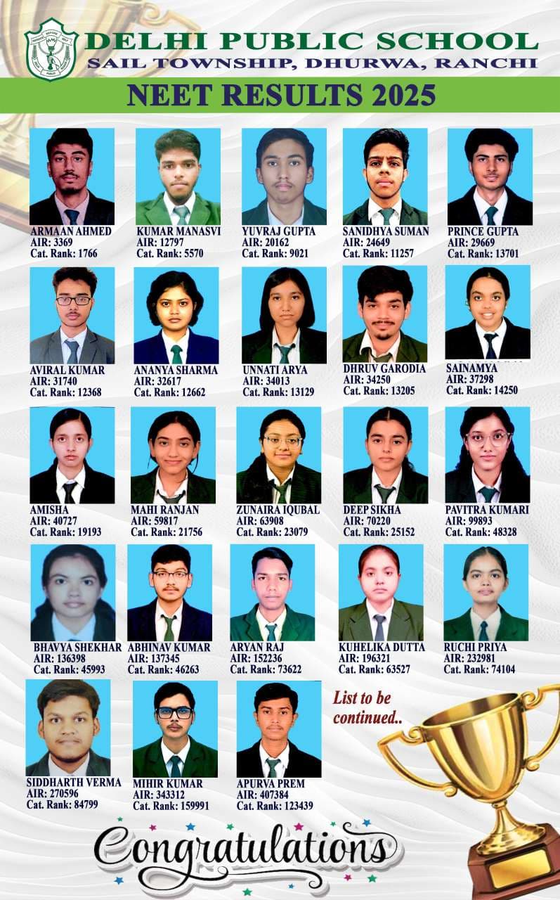 DPS Ranchi Students Excel in NEET 2025, Over 40 Qualify the Prestigious Examination
